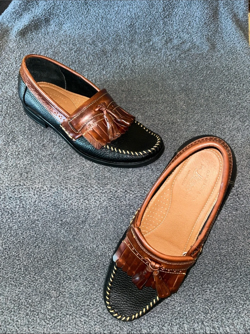 G.H. Bass & Co. Black and Brown Tassel Kiltie Loafers